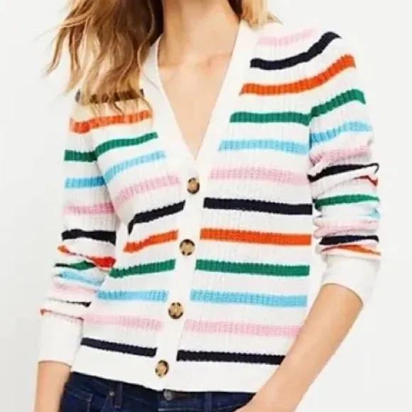 LOFT Stripe Ribbed V-Neck Cardigan
Sweater Large - Picture 1 of 7
